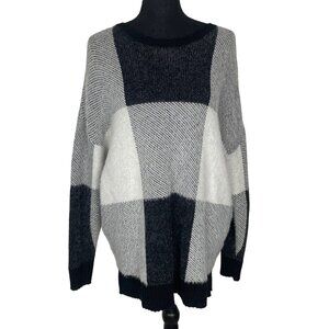 NWT ELLE Women Pullover Sweater Sz L Black Color Block Long Sleeves Casual 57-4